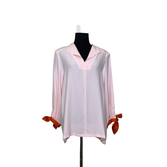 Dovima Paris Pink Silk long sleeves red wrist ties tunic top blouse size S - Picture 12 of 14
